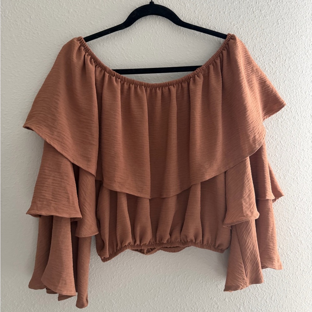 Elegant Brown Off-Shoulder Women's Top - Picture 9 of 10